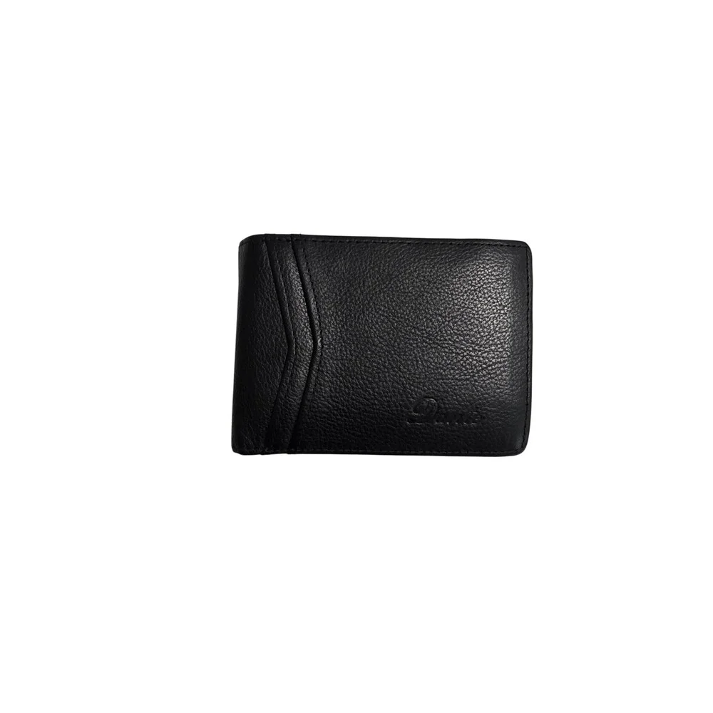 Danis Mens Black Pebbled Leather Bifold Wallet with Dual ID Windows